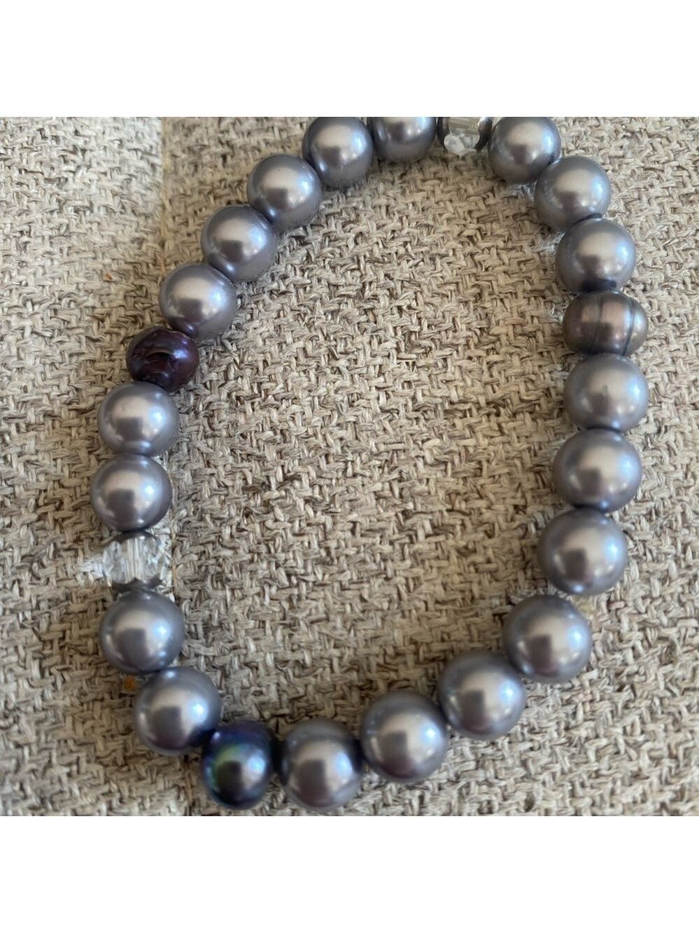 Gray Pearl Bracelet handmade elastic band